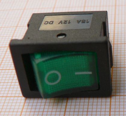 Intrerup basculant On-Off D Verde(negru) cu led 1cir/3po 15A/12V/20-13/mm