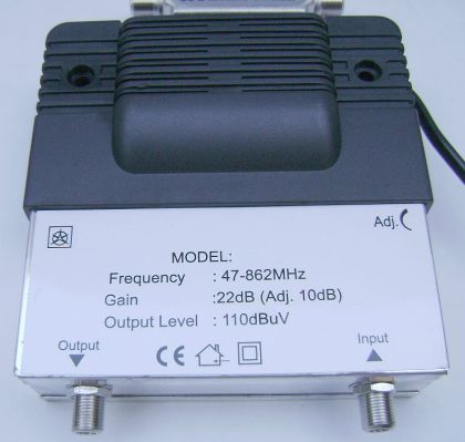 Amplificator de antena sau CCTV, de interior, FIF-UIF 47-862Mhz, 1 IN / 1 OUT, castig 22dB