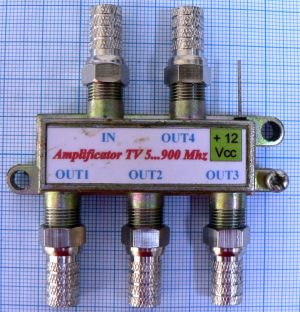 Amplificator de semnal TV CATV SAT  1*IN-4*OUT, in banda 47-862Mhz, castig max 15dbi