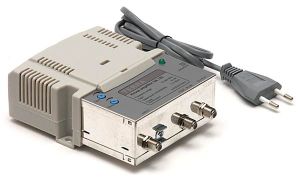 Amplificator de semnal TV CATV SAT  1*IN-2*OUT, in banda TV 47-862 ,castig max 34dbi, pentru cladiri